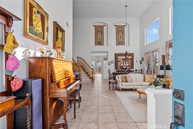 22440 Skylake Pl, Saugus, CA 91390 - living room with a chandelier and a towering ceiling