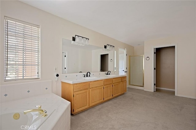 26350 Spyglass Dr, Lake Arrowhead, CA 92352 - bathroom featuring a bath, a stall shower, and double vanity