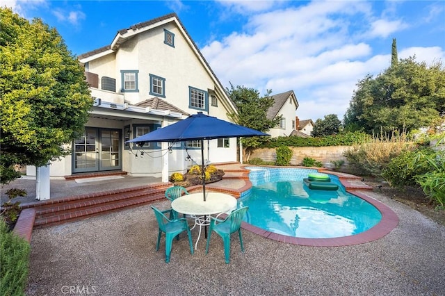 338 Laurel Ave, Arcadia, CA 91006 - view of swimming pool with french doors, a patio, and a fenced backyard
