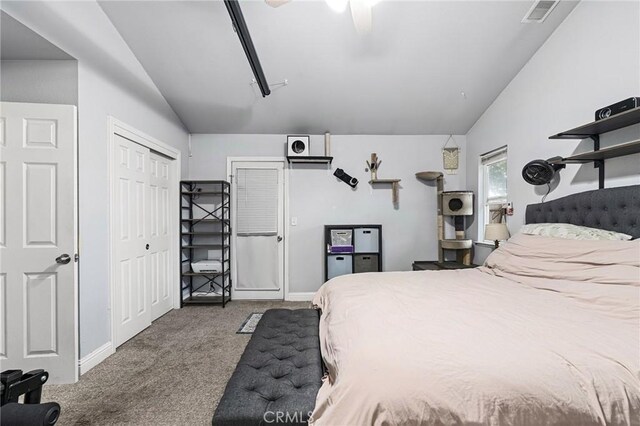 258 Vail Dr, Chico, CA 95973 - bedroom featuring vaulted ceiling, carpet flooring, baseboards, and a ceiling fan
