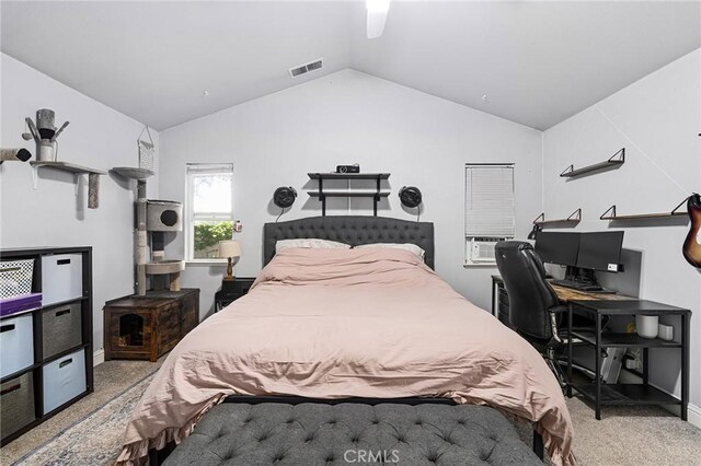 258 Vail Dr, Chico, CA 95973 - bedroom with vaulted ceiling, carpet floors, cooling unit, baseboards, and a desk