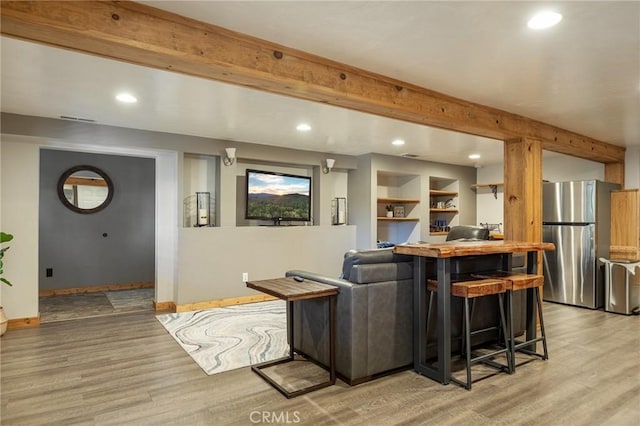 31297 All View Dr, Running Springs, CA 92382 - living room with light wood-style flooring, baseboards, and recessed lighting