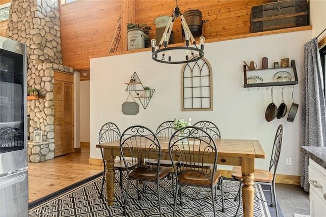 31297 All View Dr, Running Springs, CA 92382 - dining space featuring a chandelier and baseboards