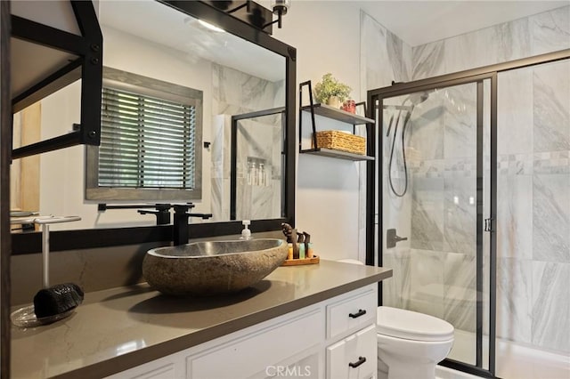 31297 All View Dr, Running Springs, CA 92382 - full bath with vanity, toilet, and a marble finish shower