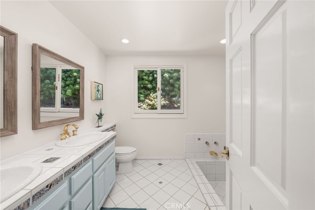 8790 King Ranch Rd, Rancho Cucamonga, CA 91701 - bathroom featuring double vanity, tile patterned floors, and recessed lighting