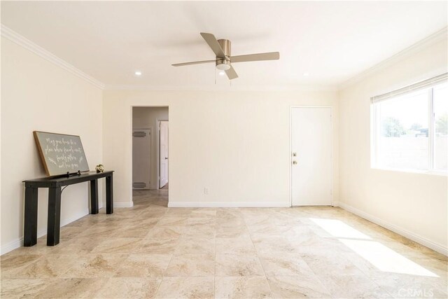 5402 N Fairvalley Ave, Covina, CA 91722 - spare room with ornamental molding, a ceiling fan, and recessed lighting