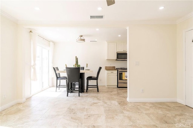 5402 N Fairvalley Ave, Covina, CA 91722 - dining area featuring ornamental molding and recessed lighting