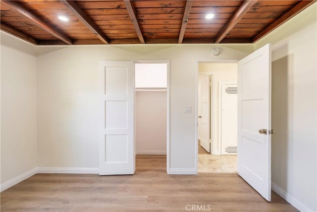 5402 N Fairvalley Ave, Covina, CA 91722 - unfurnished bedroom featuring a wood ceiling with exposed beams, light wood-style flooring, and recessed lighting