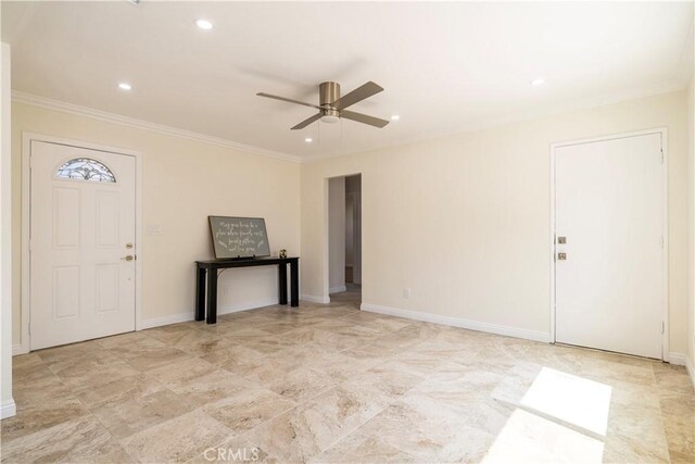 5402 N Fairvalley Ave, Covina, CA 91722 - foyer entrance with ornamental molding, ceiling fan, and recessed lighting