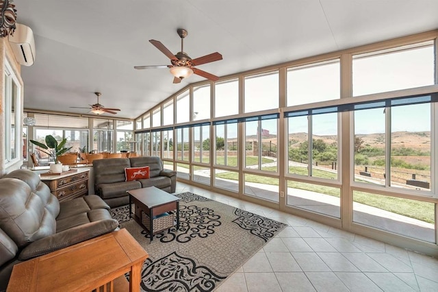1139 Prussian, Oceanside, CA 92057 - sunroom with a wall unit AC, tile patterned flooring, lofted ceiling, and a mountain view