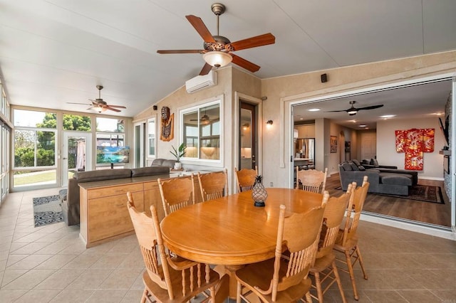 1139 Prussian, Oceanside, CA 92057 - dining room featuring ceiling fan, light tile patterned flooring, a wall unit AC, and vaulted ceiling