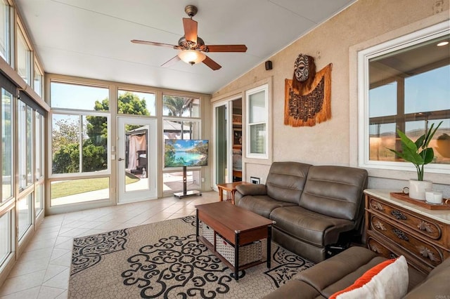 1139 Prussian, Oceanside, CA 92057 - sunroom featuring healthy amount of natural light, tile patterned flooring, lofted ceiling, and a textured wall