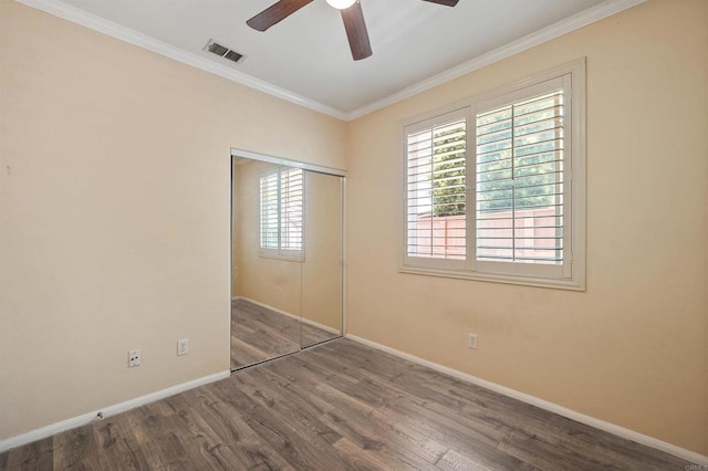 1139 Prussian, Oceanside, CA 92057 - unfurnished bedroom with wood finished floors, crown molding, a closet, and ceiling fan
