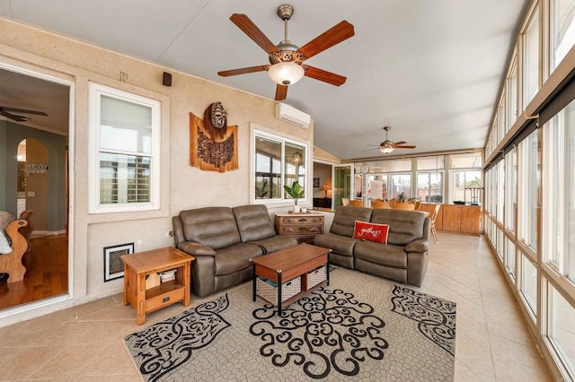 1139 Prussian, Oceanside, CA 92057 - sunroom featuring tile patterned flooring, a wall mounted AC, arched walkways, and vaulted ceiling