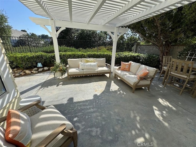 26433 Emerald Dove Dr, Valencia, CA 91355 - fenced backyard featuring an outdoor living space, a pergola, and a patio