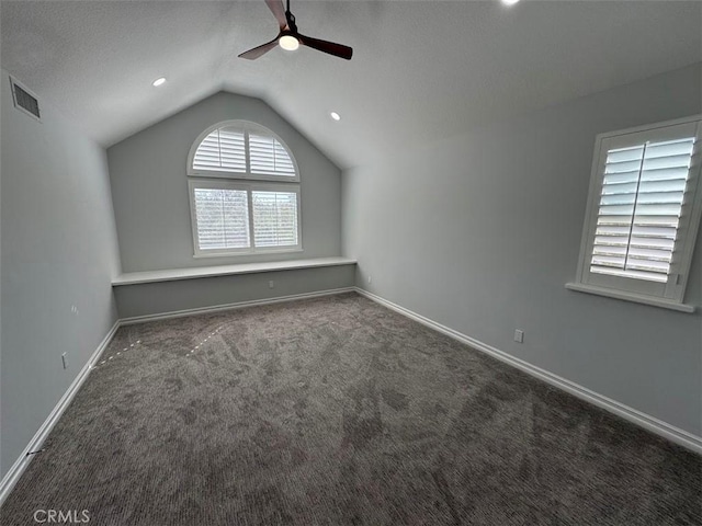 26433 Emerald Dove Dr, Valencia, CA 91355 - bonus room with carpet flooring, lofted ceiling, a ceiling fan, and baseboards