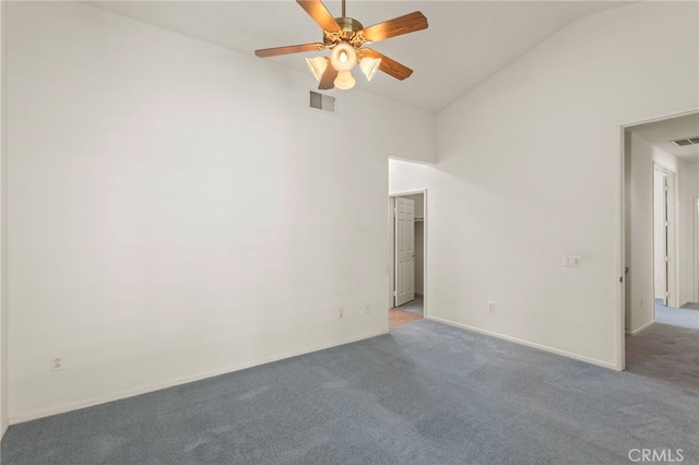 23723 Corte Andar, Murrieta, CA 92562 - spare room with high vaulted ceiling, carpet, a ceiling fan, and baseboards