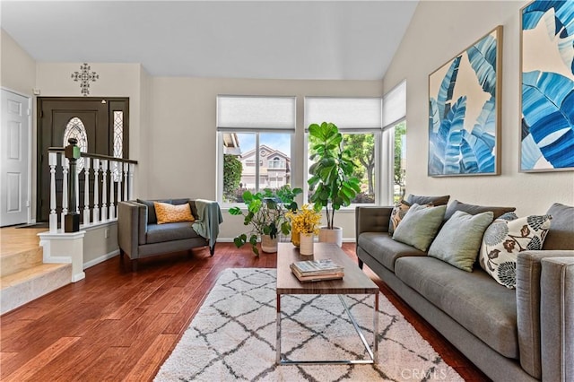 2074 Redgrove Way, Upland, CA 91784 - living area featuring wood finished floors and lofted ceiling