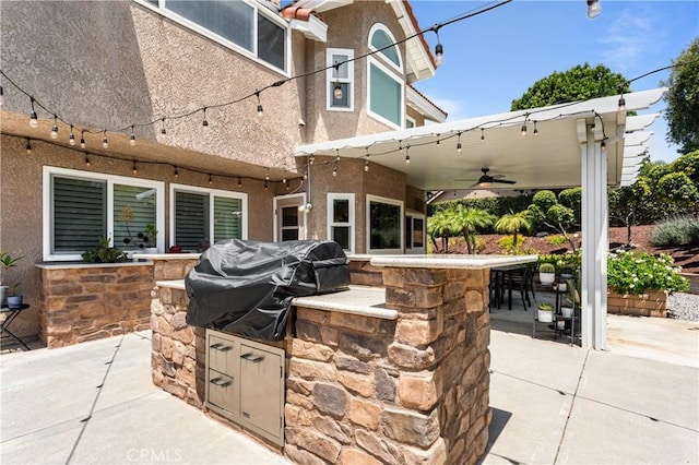 2074 Redgrove Way, Upland, CA 91784 - view of patio / terrace with an outdoor kitchen, ceiling fan, and exterior bar