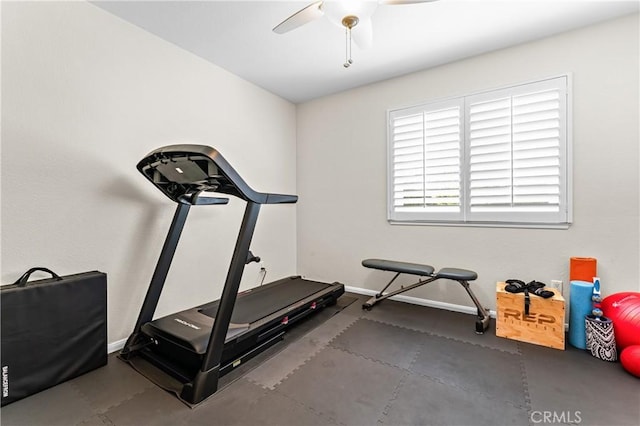 2074 Redgrove Way, Upland, CA 91784 - workout room with baseboards and a ceiling fan