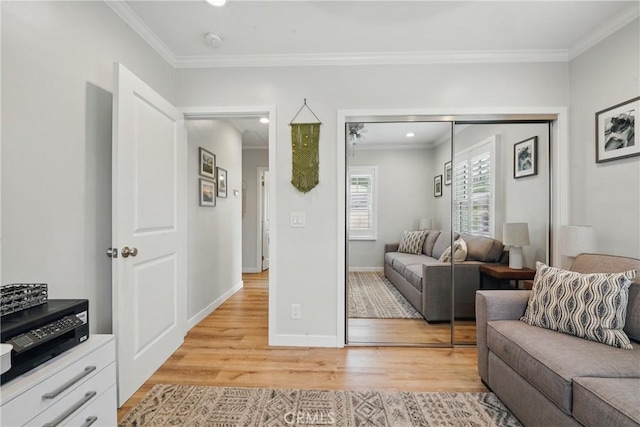 3848 Ocana Ave, Long Beach, CA 90808 - living area with light wood-type flooring, ornamental molding, and recessed lighting
