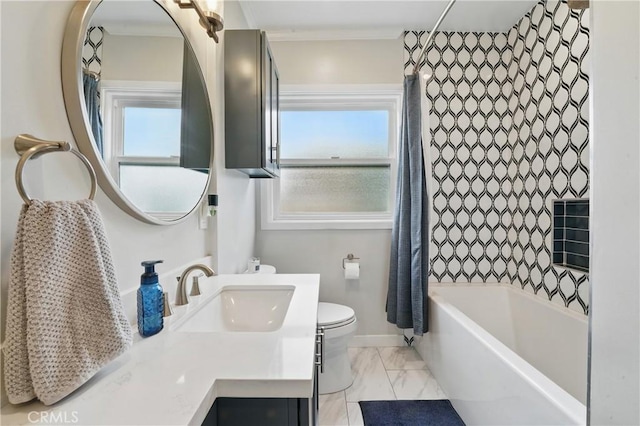 3848 Ocana Ave, Long Beach, CA 90808 - full bathroom featuring plenty of natural light, marble look tiles, vanity, and tub / shower combination