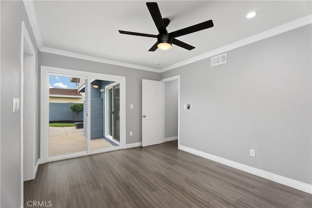 1440 E Abila St, Carson, CA 90745 - spare room featuring dark wood finished floors, ceiling fan, baseboards, crown molding, and recessed lighting