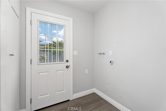 1440 E Abila St, Carson, CA 90745 - doorway to outside featuring baseboards and dark wood finished floors