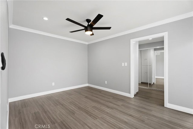 1440 E Abila St, Carson, CA 90745 - unfurnished room with ceiling fan, wood finished floors, baseboards, ornamental molding, and recessed lighting