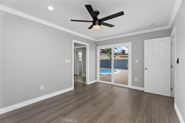 1440 E Abila St, Carson, CA 90745 - spare room featuring dark wood-type flooring, baseboards, ceiling fan, crown molding, and recessed lighting