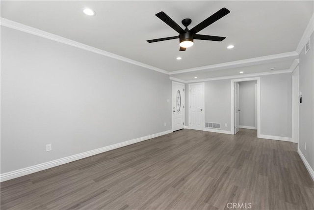 1440 E Abila St, Carson, CA 90745 - spare room with recessed lighting, wood finished floors, baseboards, ceiling fan, and ornamental molding
