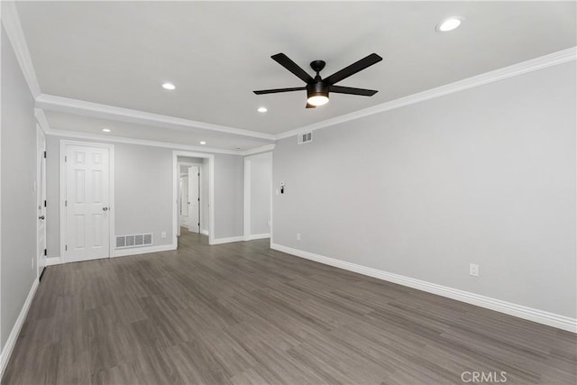 1440 E Abila St, Carson, CA 90745 - unfurnished room with ceiling fan, recessed lighting, wood finished floors, baseboards, and crown molding