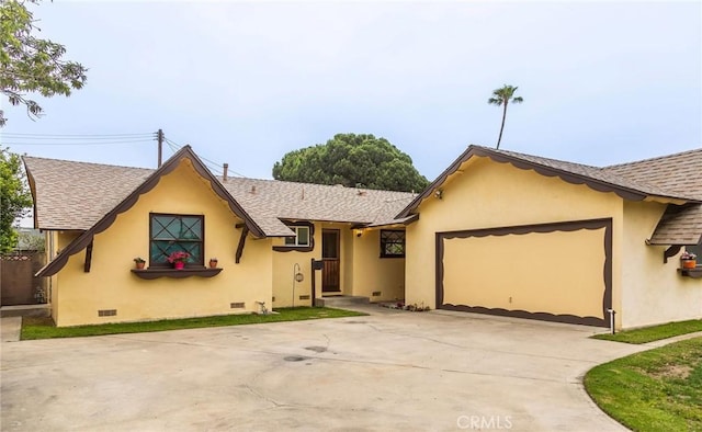 13372 Newhope St, Garden Grove, CA 92843 - view of front of property featuring a shingled roof, stucco siding, concrete driveway, a garage, and crawl space