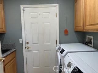 14665 Echo Ln, Helendale, CA 92342 - washroom with cabinet space and washer and clothes dryer