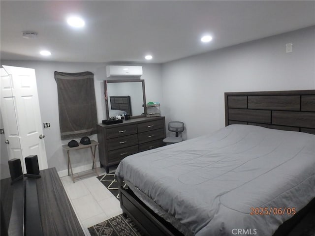 17457 Covello St, Van Nuys, CA 91406 - bedroom with a wall unit AC, recessed lighting, and light tile patterned floors
