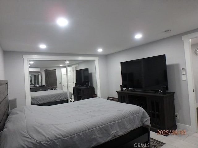 17457 Covello St, Van Nuys, CA 91406 - bedroom featuring recessed lighting, light tile patterned floors, and baseboards