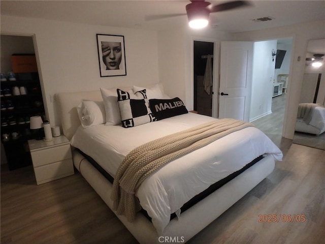17457 Covello St, Van Nuys, CA 91406 - bedroom with wood finished floors and a ceiling fan