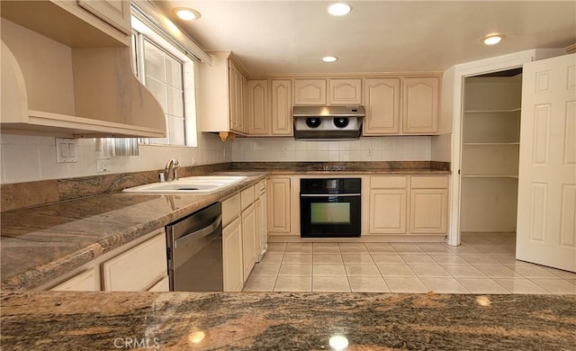 1389 Hillside St, Monterey Park, CA 91754 - kitchen featuring oven, dishwasher, a sink, light tile patterned floors, and exhaust hood