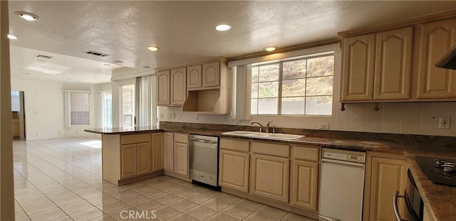 1389 Hillside St, Monterey Park, CA 91754 - kitchen featuring dishwasher, light tile patterned floors, a sink, dark countertops, and recessed lighting