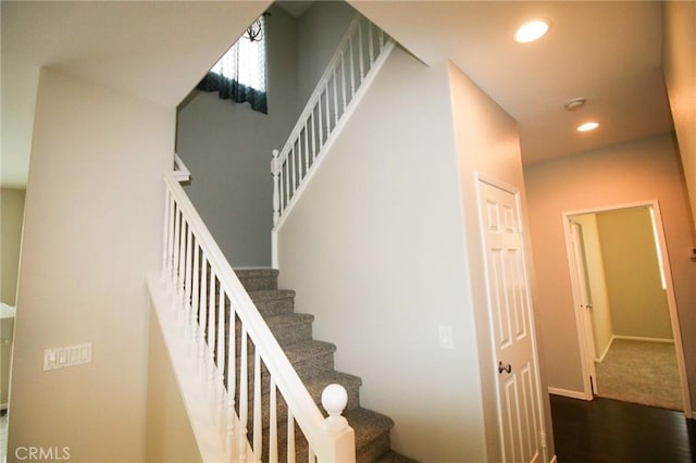 29113 Peppergrass Ave, Menifee, CA 92584 - stairs featuring recessed lighting, wood finished floors, and baseboards