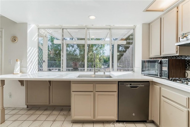 25213 Via Las Lomas, Murrieta, CA 92562 - kitchen with dishwasher, black microwave, gas stovetop, light countertops, and recessed lighting
