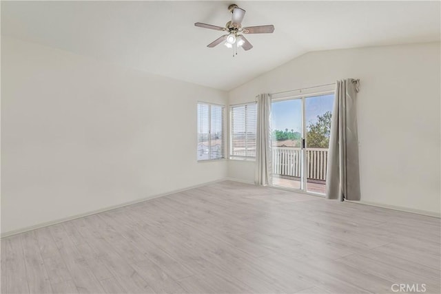 25213 Via Las Lomas, Murrieta, CA 92562 - empty room featuring lofted ceiling, ceiling fan, and light wood-type flooring