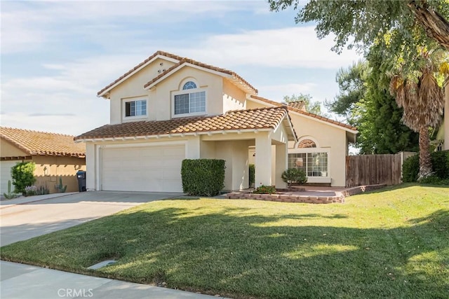 25213 Via Las Lomas, Murrieta, CA 92562 - mediterranean / spanish house with concrete driveway, a tile roof, stucco siding, and a garage