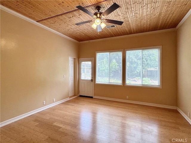 8 Geneva Ln, Chico, CA 95926 - unfurnished room featuring crown molding, a ceiling fan, light wood finished floors, baseboards, and wooden ceiling