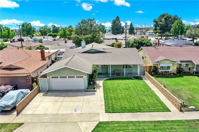 374 N Elm St, Orange, CA 92868 - ranch-style house with a residential view, driveway, a garage, and roof with shingles