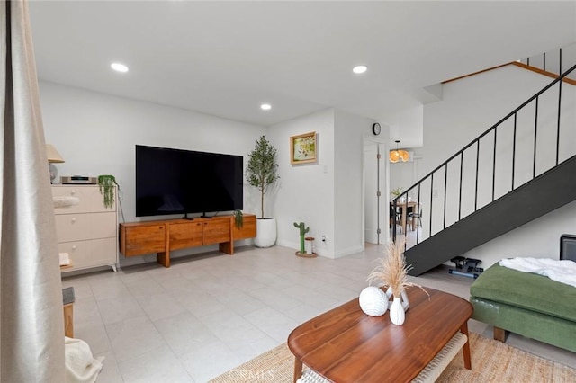 3021 S Sycamore St Unit D, Santa Ana, CA 92707 - tiled living room featuring stairs and recessed lighting
