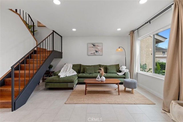 3021 S Sycamore St Unit D, Santa Ana, CA 92707 - living area featuring stairway, recessed lighting, and tile patterned flooring