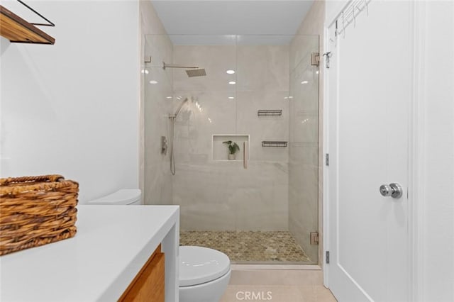 3021 S Sycamore St Unit D, Santa Ana, CA 92707 - bathroom featuring a stall shower, vanity, and tile patterned flooring