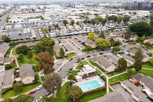 3021 S Sycamore St Unit D, Santa Ana, CA 92707 - aerial view of property and surrounding area with a pool area and nearby suburban area