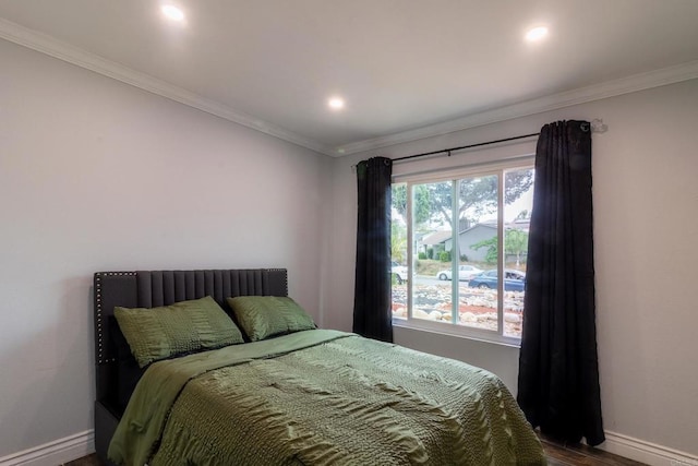 1242 Pleasant Hill St, Escondido, CA 92026 - bedroom featuring crown molding, baseboards, dark wood finished floors, and recessed lighting